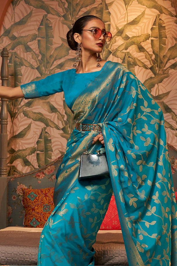 Buy MySilkLove Blue Lagoon Zari Woven Kanjivaram Silk Saree Online