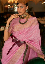 Pastel Pink Zari Woven Tussar Silk Saree