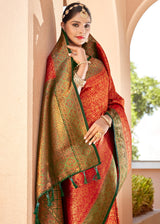 Burnt Sienna Red Woven Banarasi Silk Saree