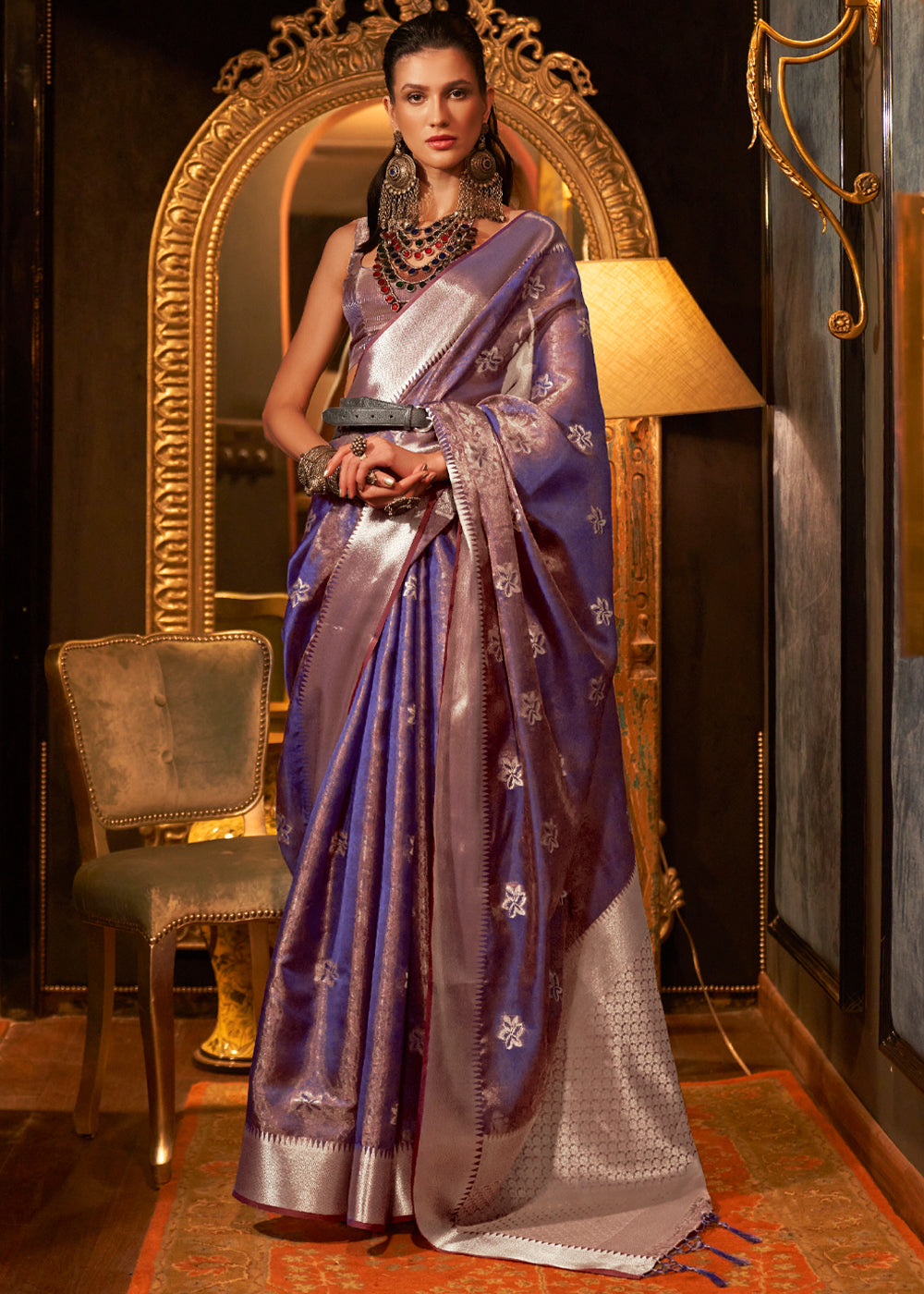 Buy MySilkLove Razzmic Berry Purple Dual Tone Banarasi Organza Silk Saree Online