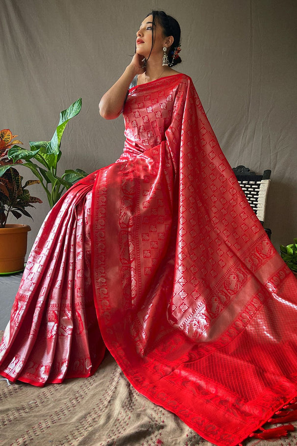 Persian Red Kanjivaram Silk Saree