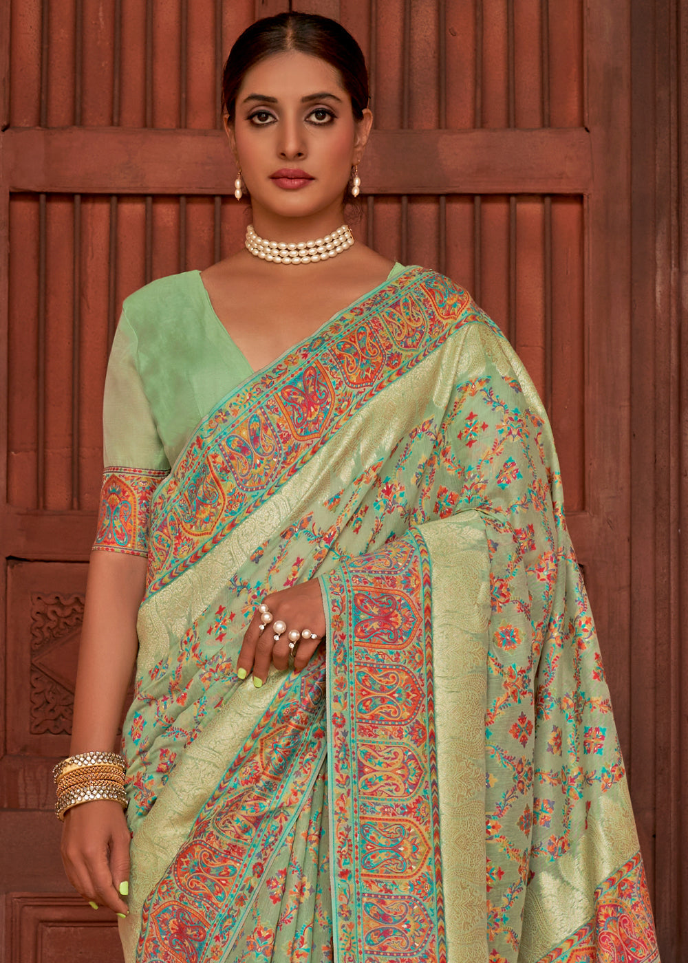 Buy MySilkLove Green Smoke Banarasi Jamawar Silk Saree Online