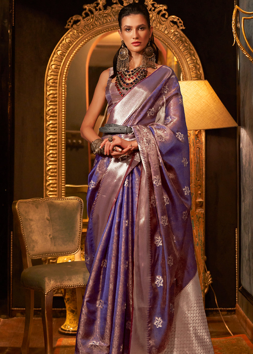 Buy MySilkLove Razzmic Berry Purple Dual Tone Banarasi Organza Silk Saree Online