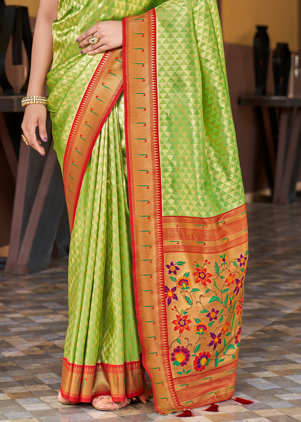 Buy MySilkLove Celery Green Woven Paithani Silk Saree Online