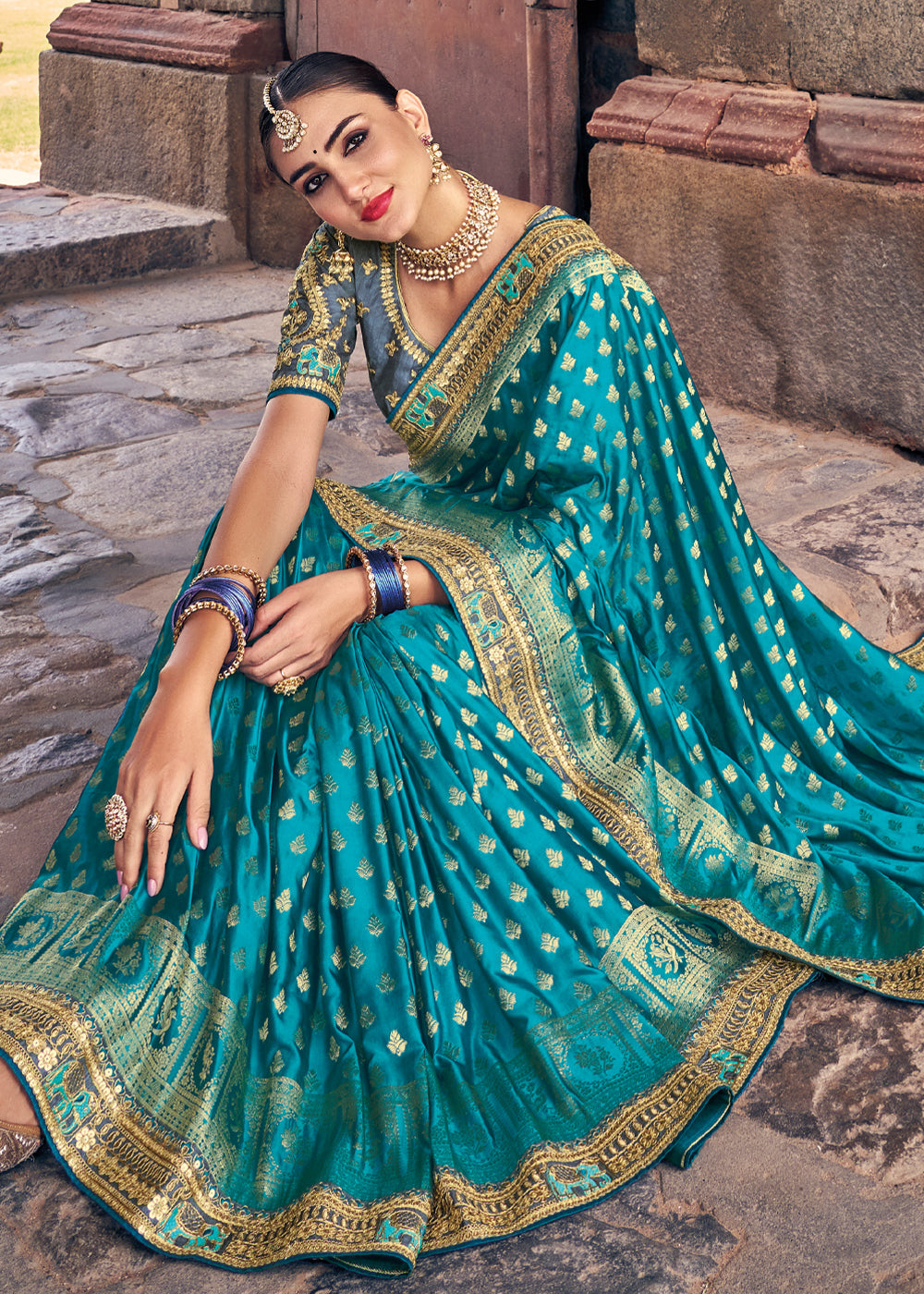 Buy MySilkLove Astral Blue Zari Woven Designer Banarasi Saree Online