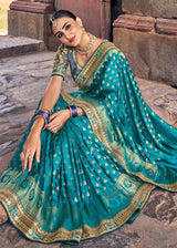 Astral Blue Zari Woven Designer Banarasi Saree