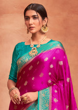 Frostbite Pink and Blue Banarasi Satin Silk Saree