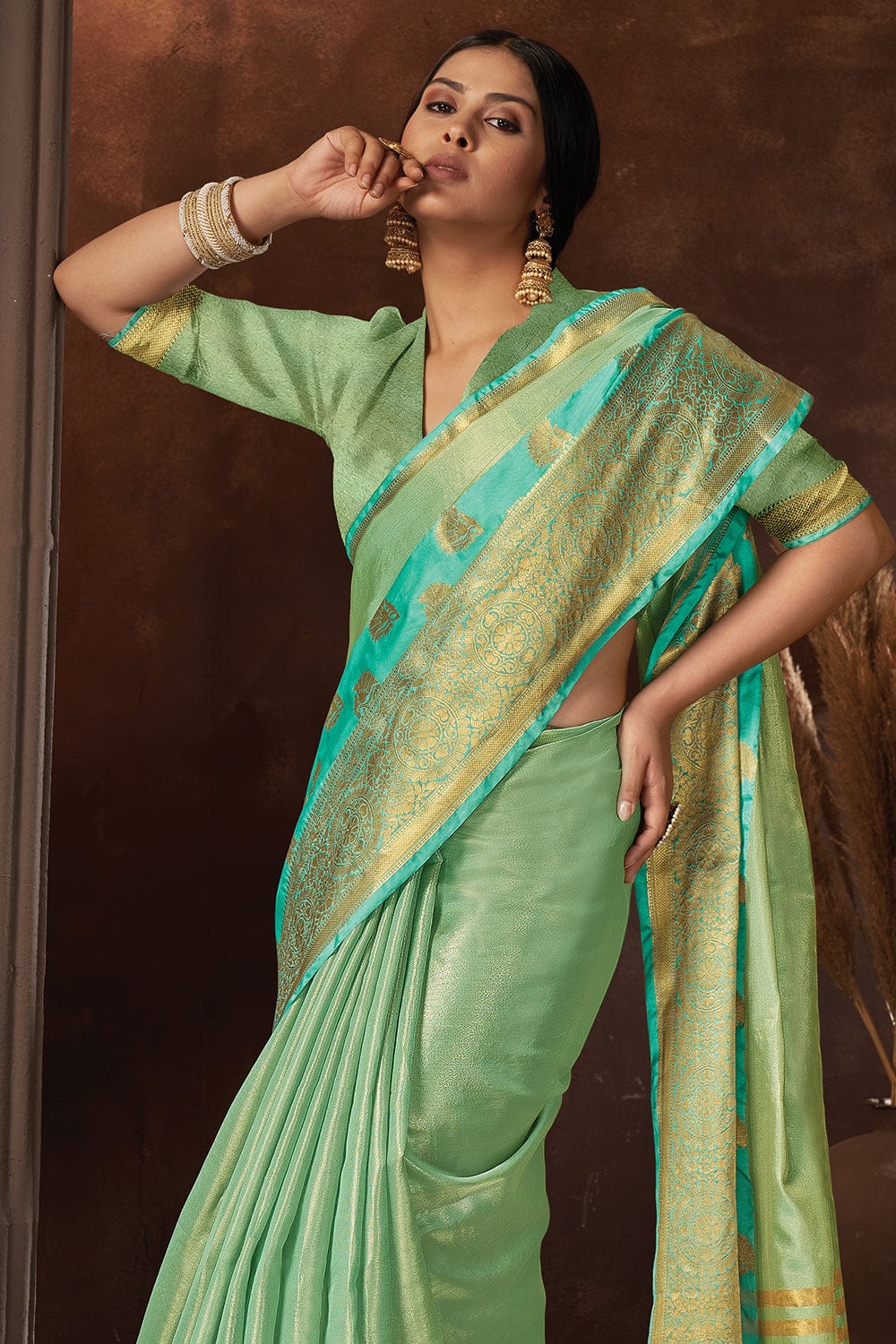 Buy MySilkLove Shadow Green Organza Saree Online