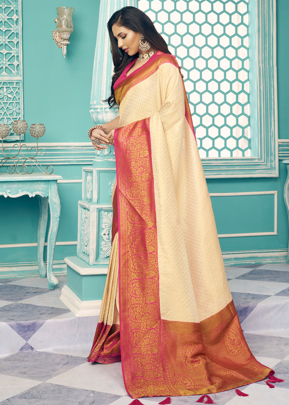 MySilkLove Wheat Golden and Red Kanjivaram Saree