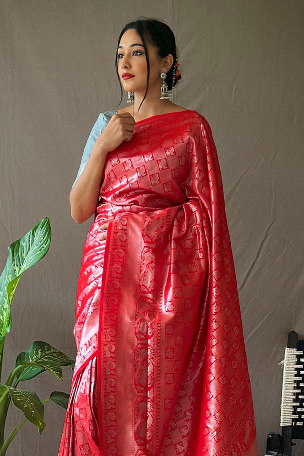 Buy MySilkLove Persian Red Kanjivaram Silk Saree Online