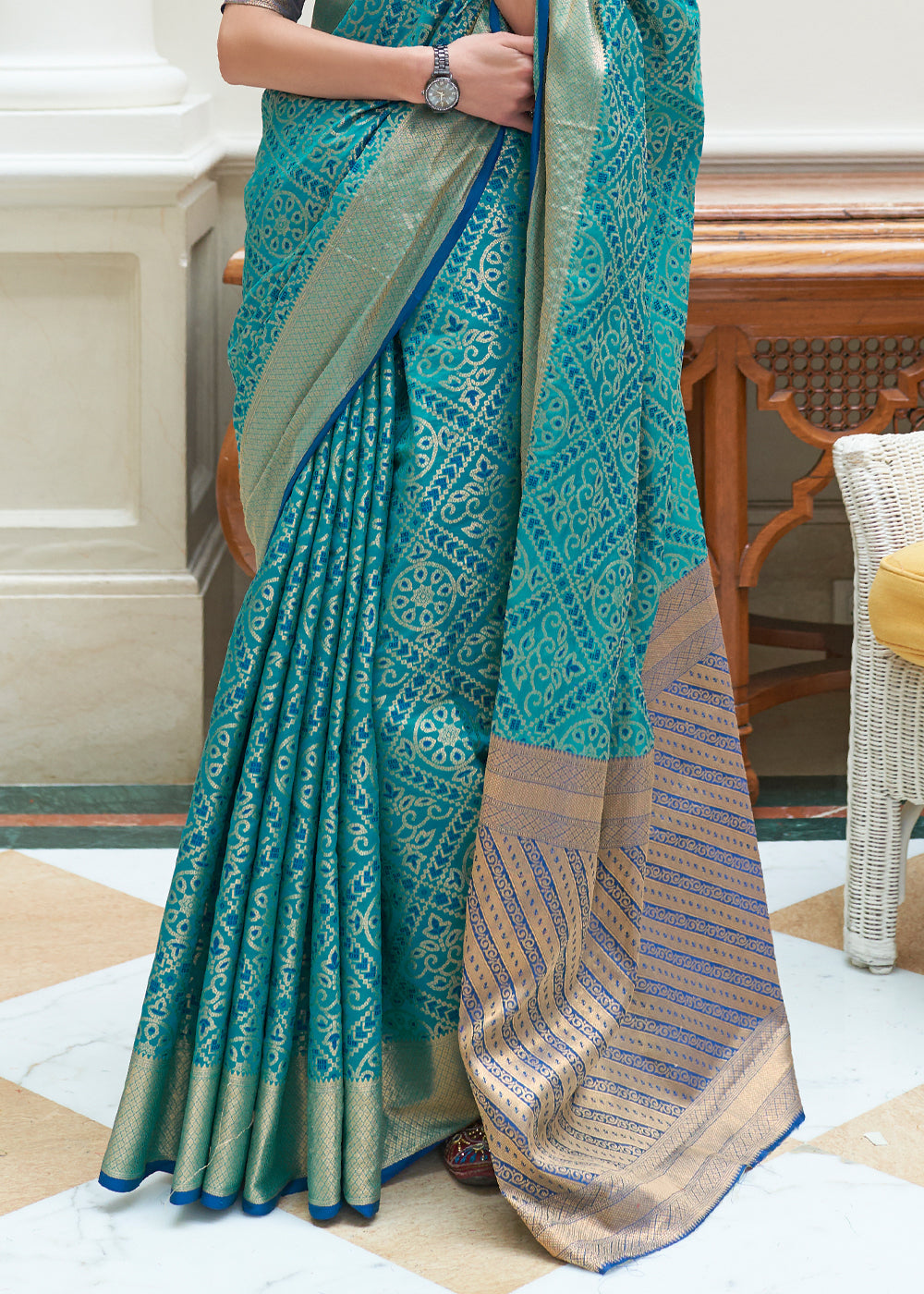 Buy MySilkLove Water Leaf Blue Woven Patola Silk Saree Online