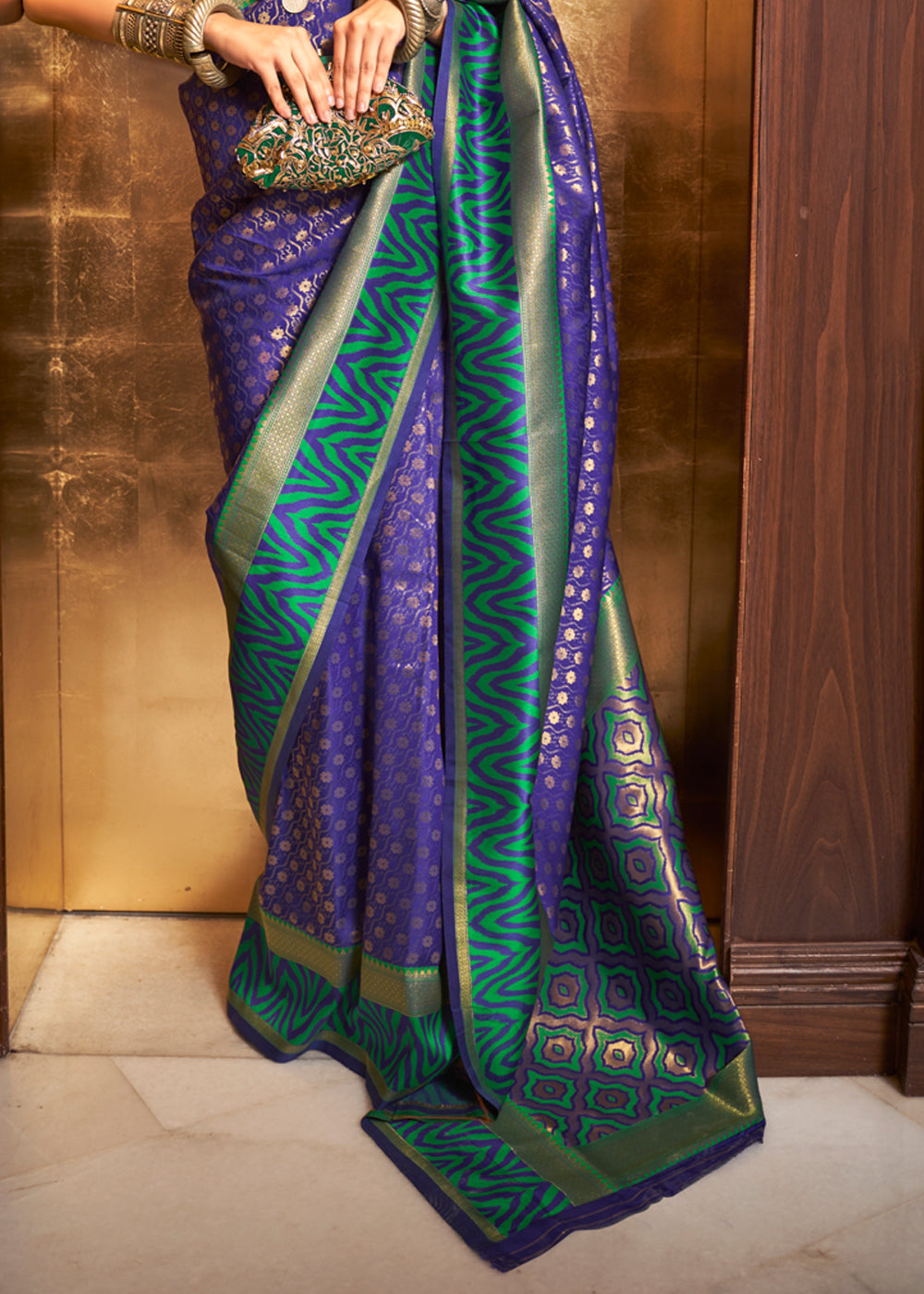 Buy MySilkLove Victoria Blue Woven Banarasi silk saree Online