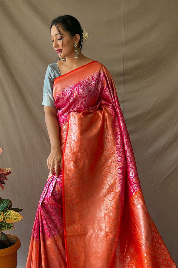 Buy MySilkLove Cardinal Pink Kanjivaram Silk Saree Online