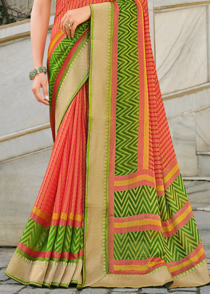 Bittersweet Red and Green Brasso Patola Printed Saree