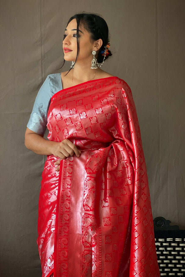 Buy MySilkLove Persian Red Kanjivaram Silk Saree Online