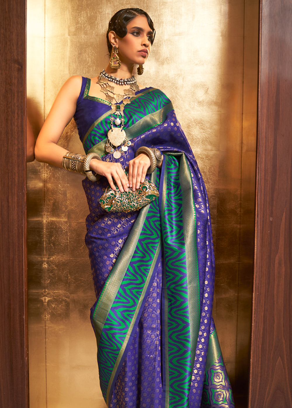 Buy MySilkLove Victoria Blue Woven Banarasi silk saree Online