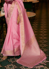 Pastel Pink Zari Woven Tussar Silk Saree
