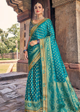 Astral Blue Zari Woven Designer Banarasi Saree