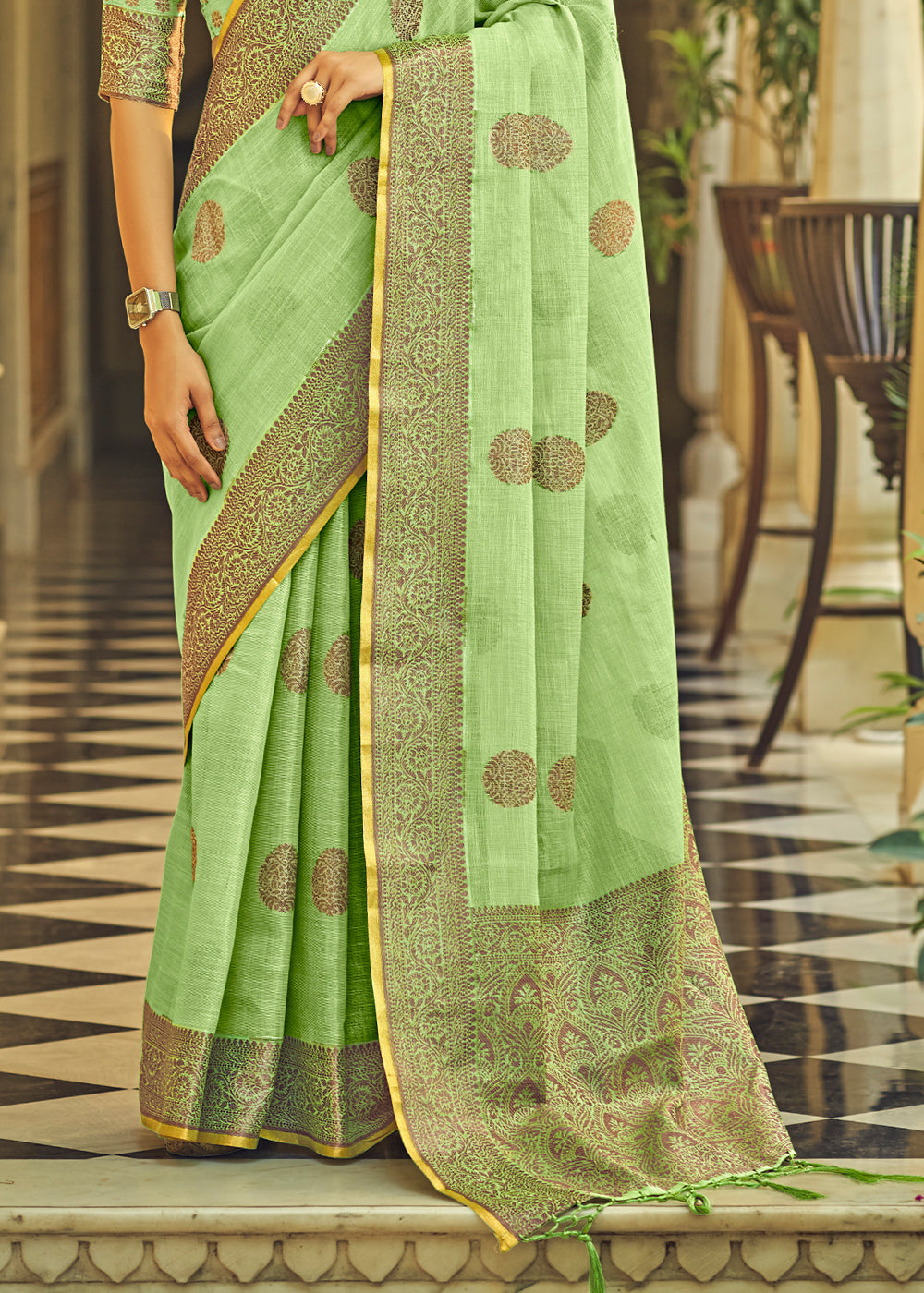 Buy MySilkLove Willow Green Linen Silk Saree Online