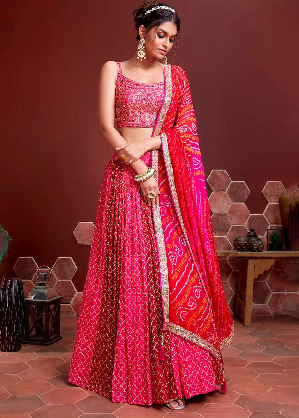 Buy MySilkLove Mandy Pink Chinon Silk Lehenga Choli Online