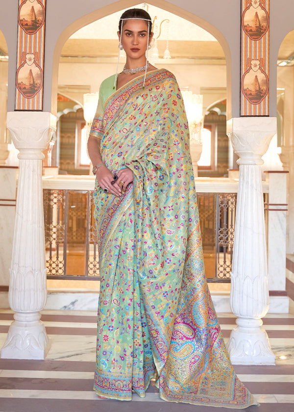 Norway Green Banarasi Jamawar Woven Silk Saree