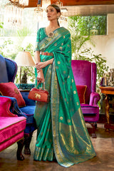 Gossamer Green Woven Kanjivaram Silk Saree