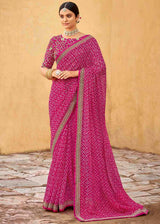 Mystic Pink Georgette Leheriya Printed Saree with Embroidered Blouse
