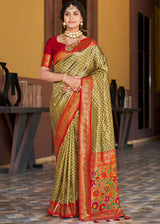 Wild Willow Green Woven Paithani Silk Saree