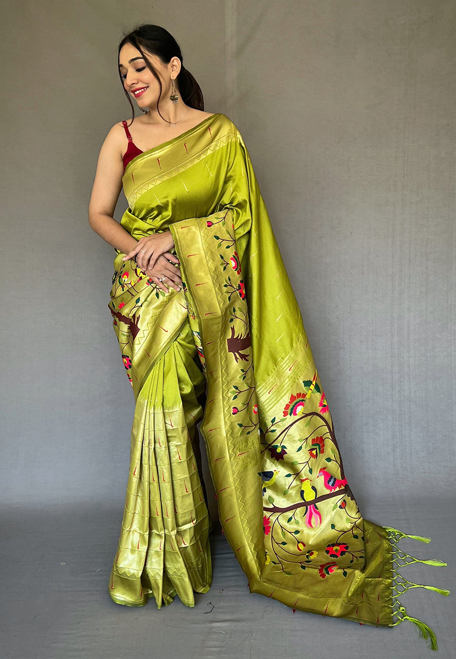 Buy MySilkLove Equator Green Woven Paithani Silk Saree Online