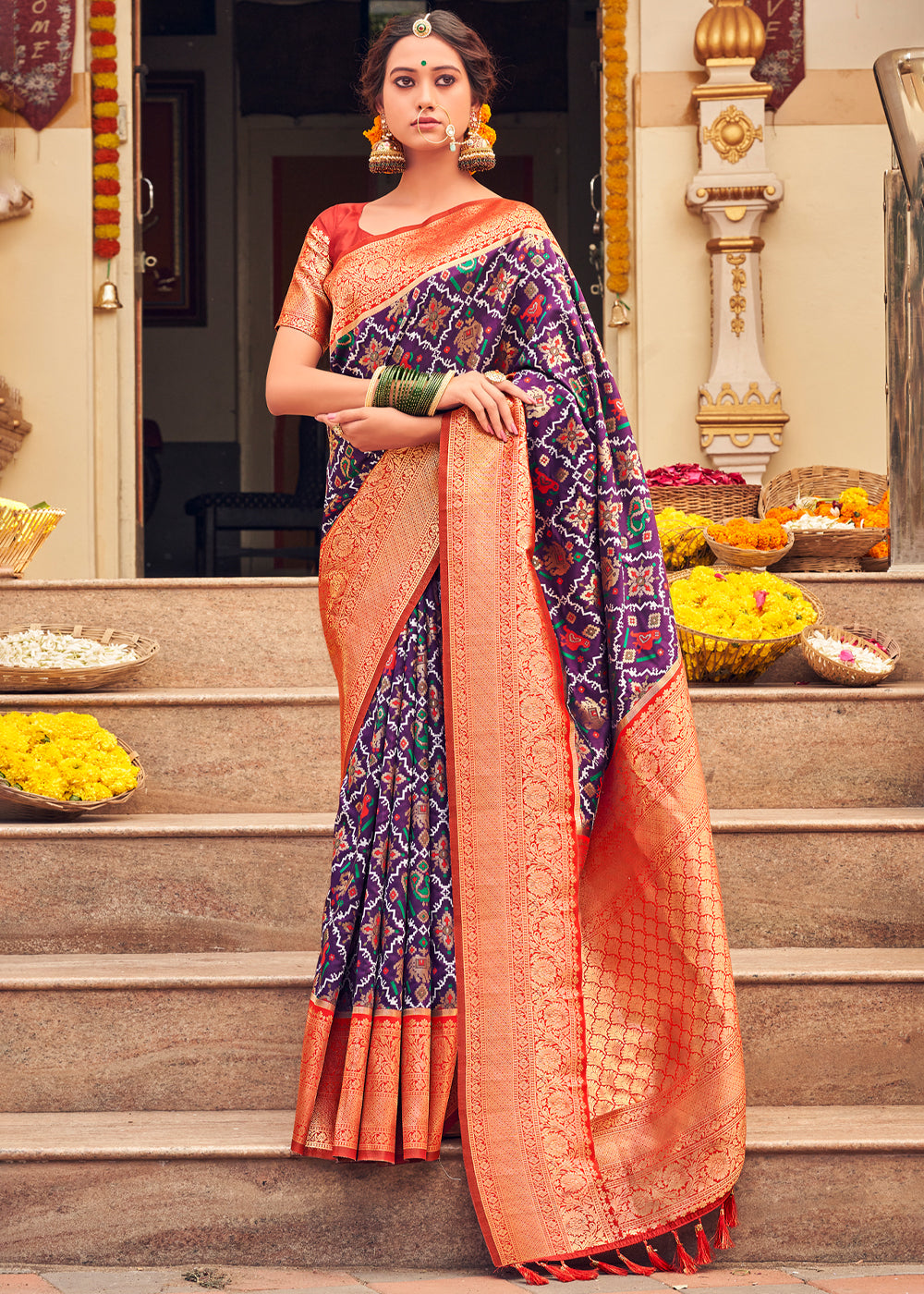 Buy MySilkLove Strikemaster Purple Woven Banarasi Patola Silk Saree Online