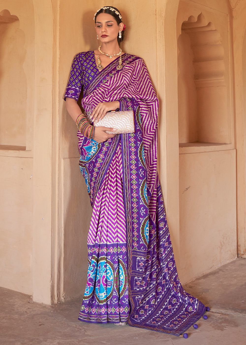 Buy MySilkLove Plum Purple Printed Patola Silk Saree Online