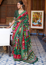 Plantation Green and Red Woven Patola Silk Saree