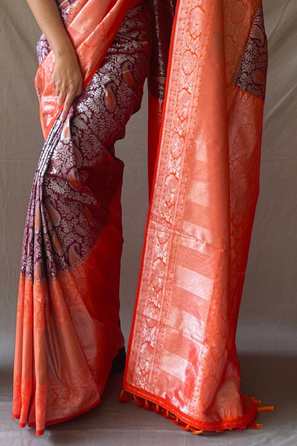 Ferra Purple and Red Kanjivaram Silk Saree