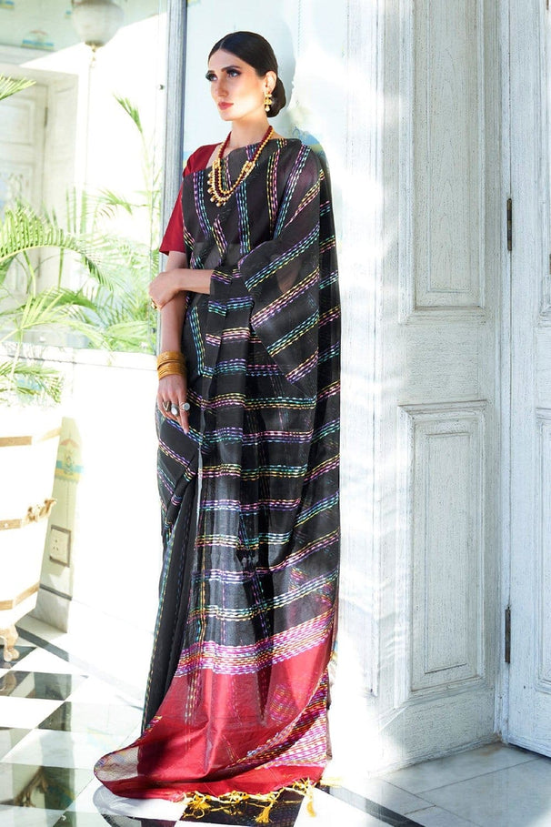 Buy MySilkLove Tundora Black Satin Silk Saree Online