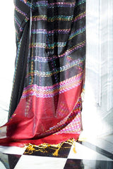 Tundora Black Satin Silk Saree