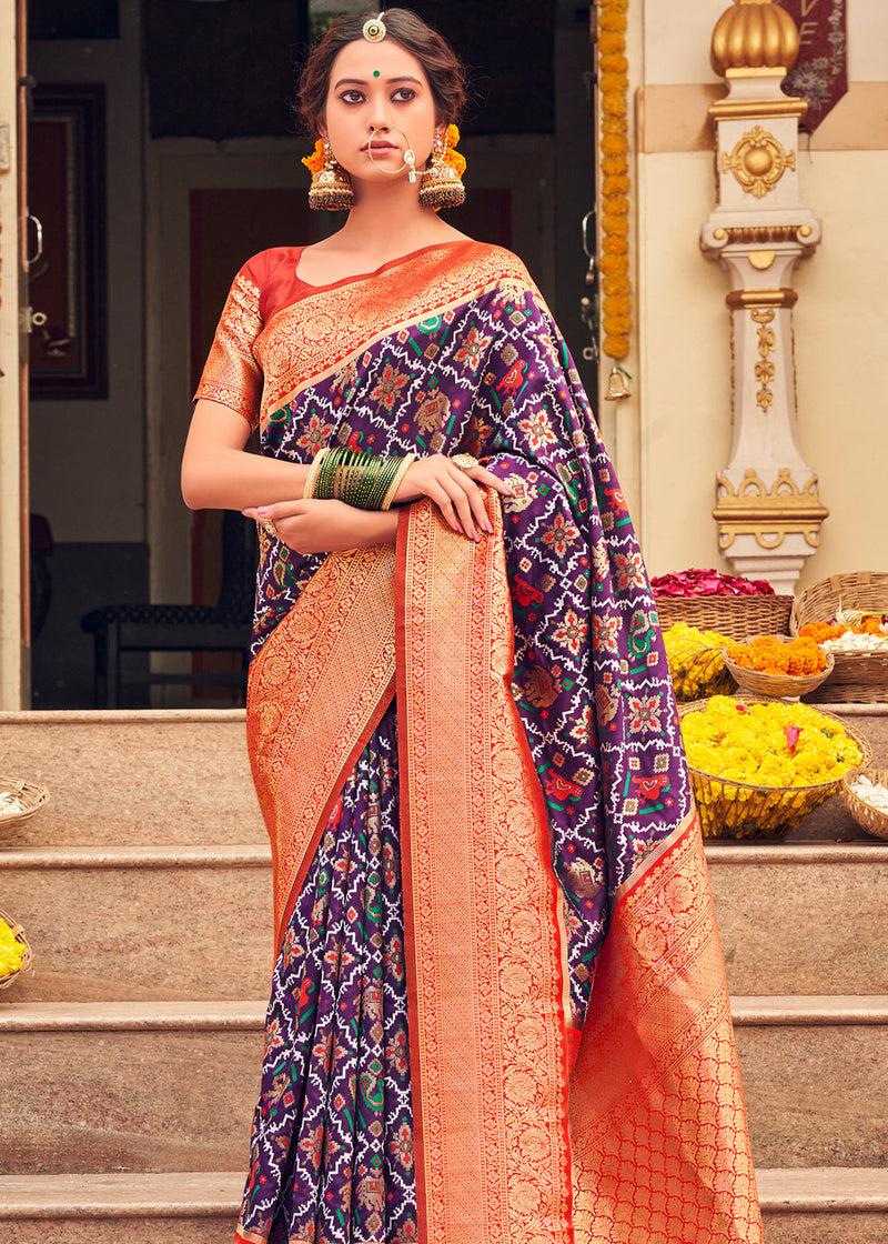 Strikemaster Purple Woven Banarasi Patola Silk Saree