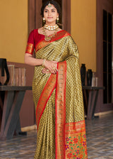 Wild Willow Green Woven Paithani Silk Saree