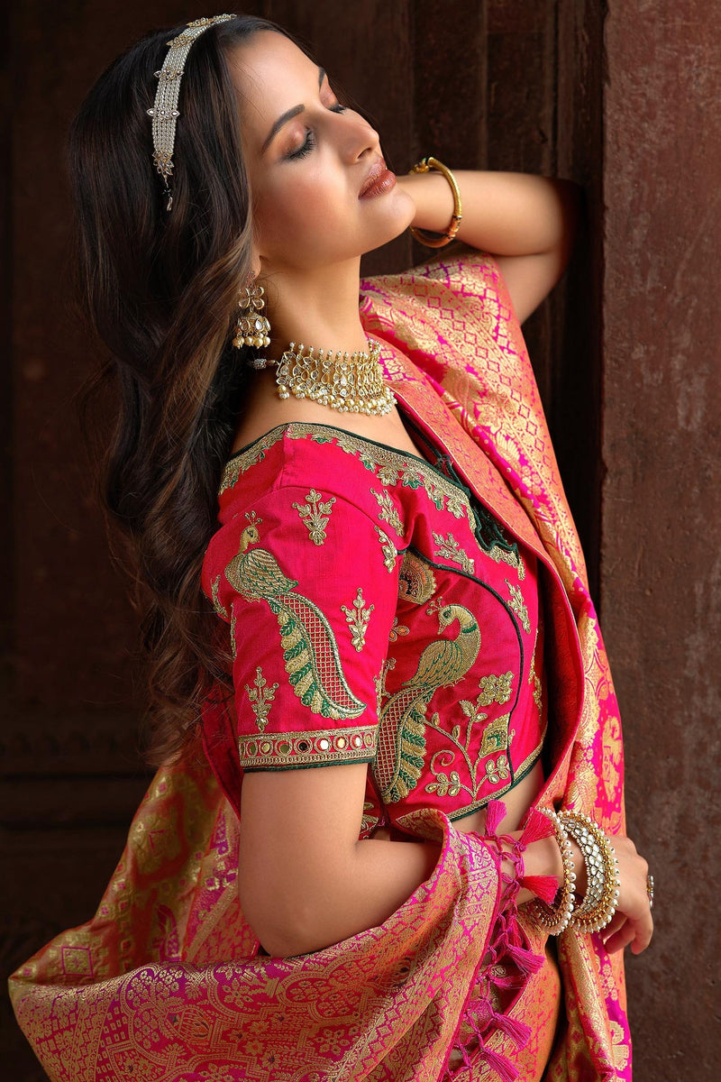 Driftwood Brown and Pink Designer Banarasi Woven Silk Saree