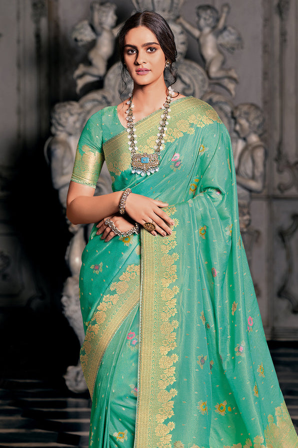 Buy MySilkLove Polished Green Zari Woven Banarasi Saree Online