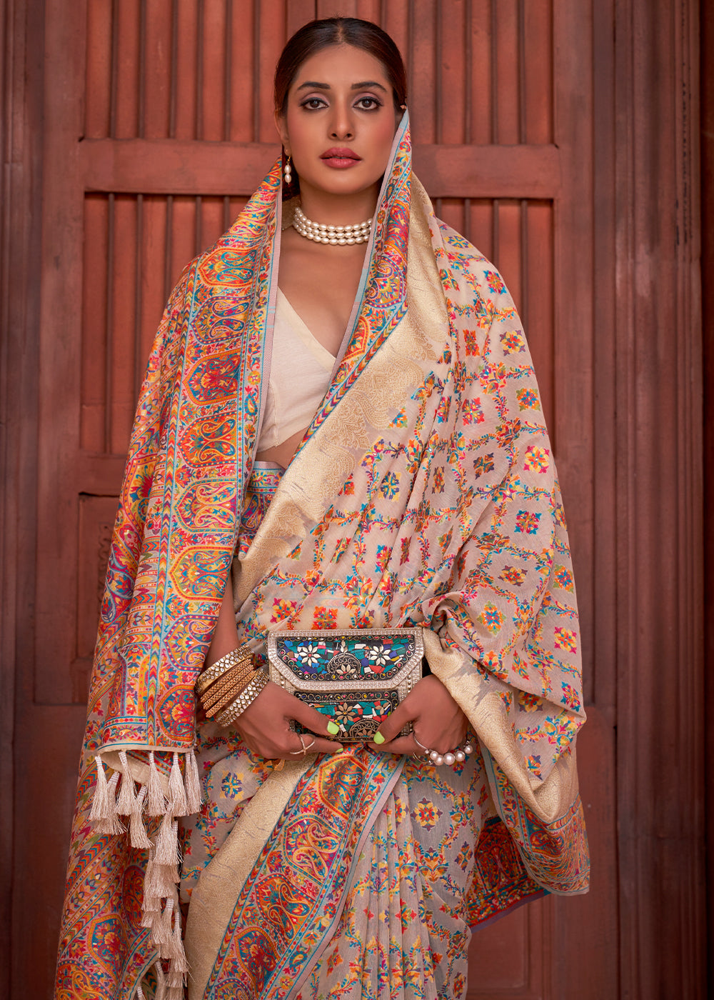 Buy MySilkLove Eunry Peach Banarasi Jamawar Silk Saree Online