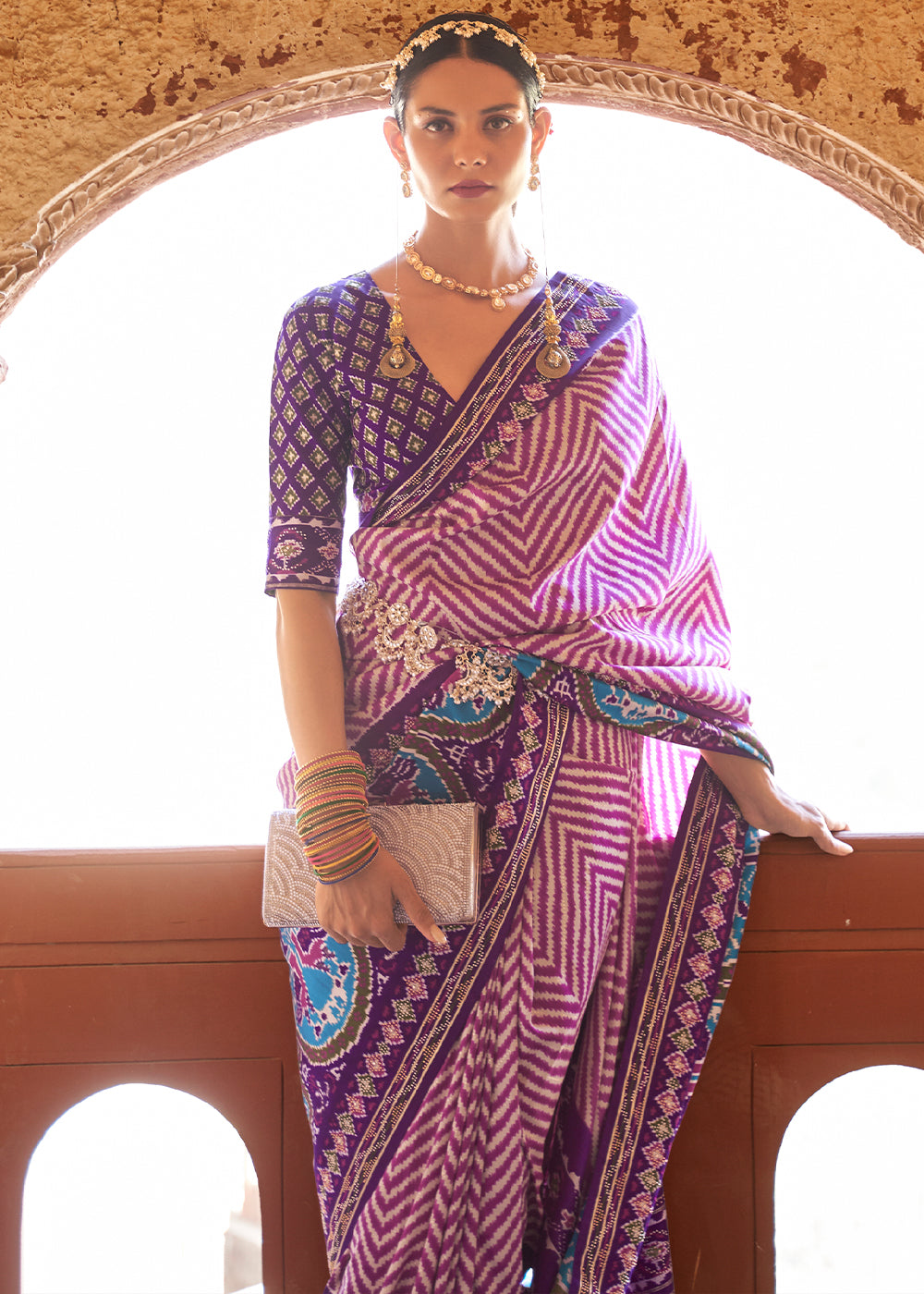 Buy MySilkLove Plum Purple Printed Patola Silk Saree Online