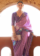 Plum Purple Printed Patola Silk Saree