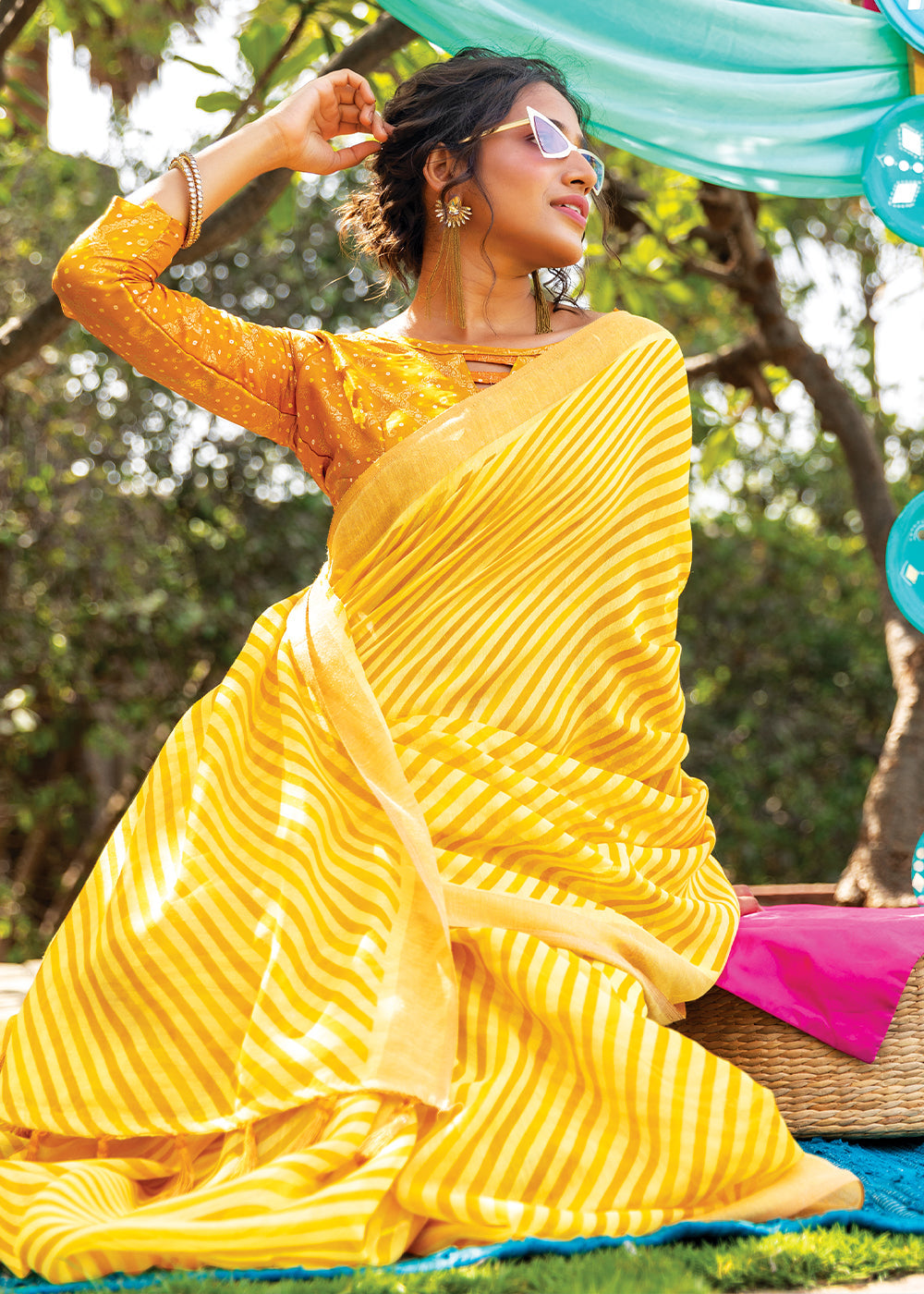 Buy MySilkLove Saffron Yellow Cotton Saree With Leheriya Print Online