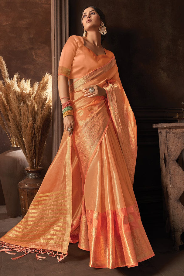 Buy MySilkLove Apricot Orange Organza Saree Online