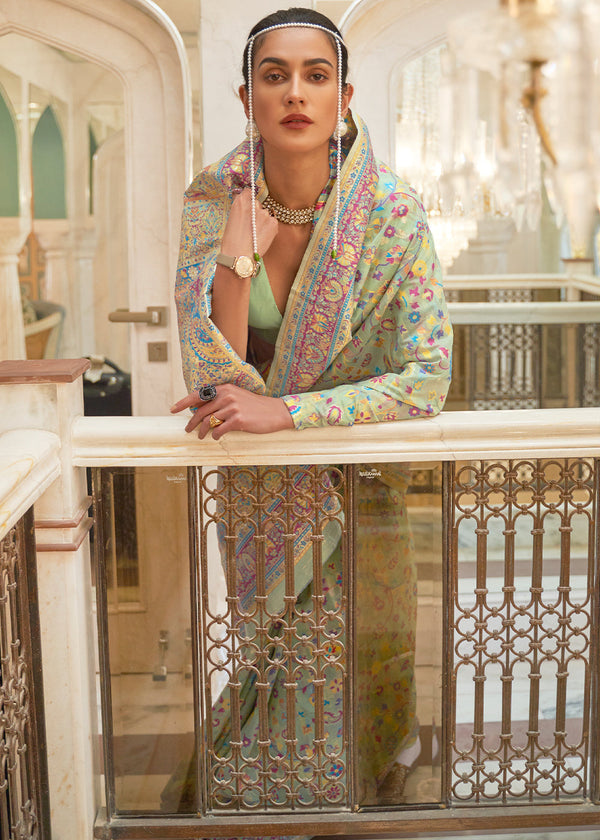 Norway Green Banarasi Jamawar Woven Silk Saree