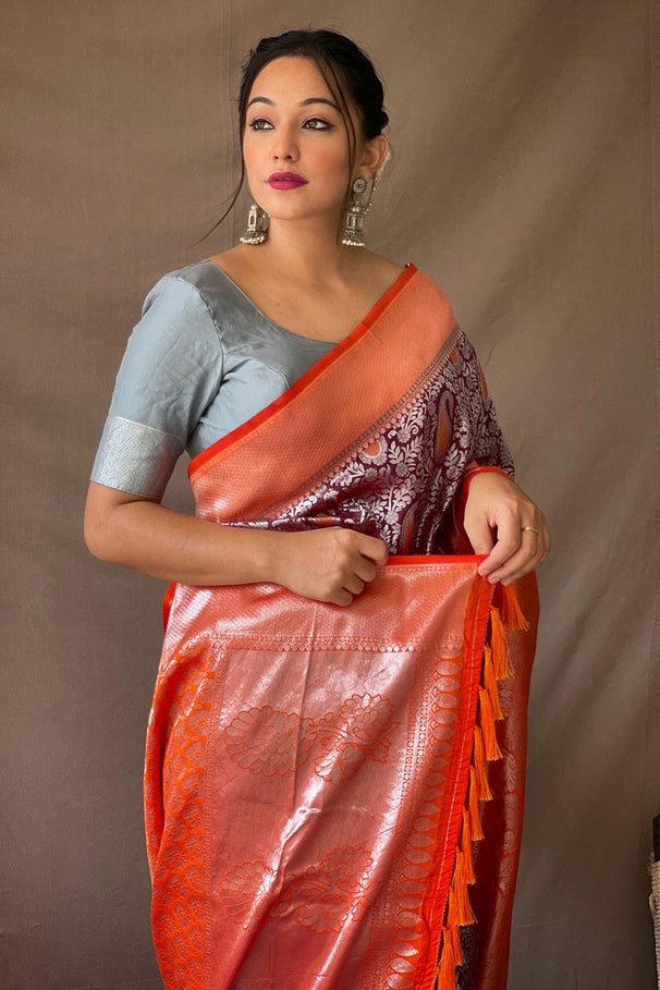 Buy MySilkLove Ferra Purple and Red Kanjivaram Silk Saree Online