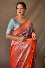 Ferra Purple and Red Kanjivaram Silk Saree