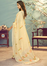 Primrose Yellow Soft Linen Silk Floral Printed Saree