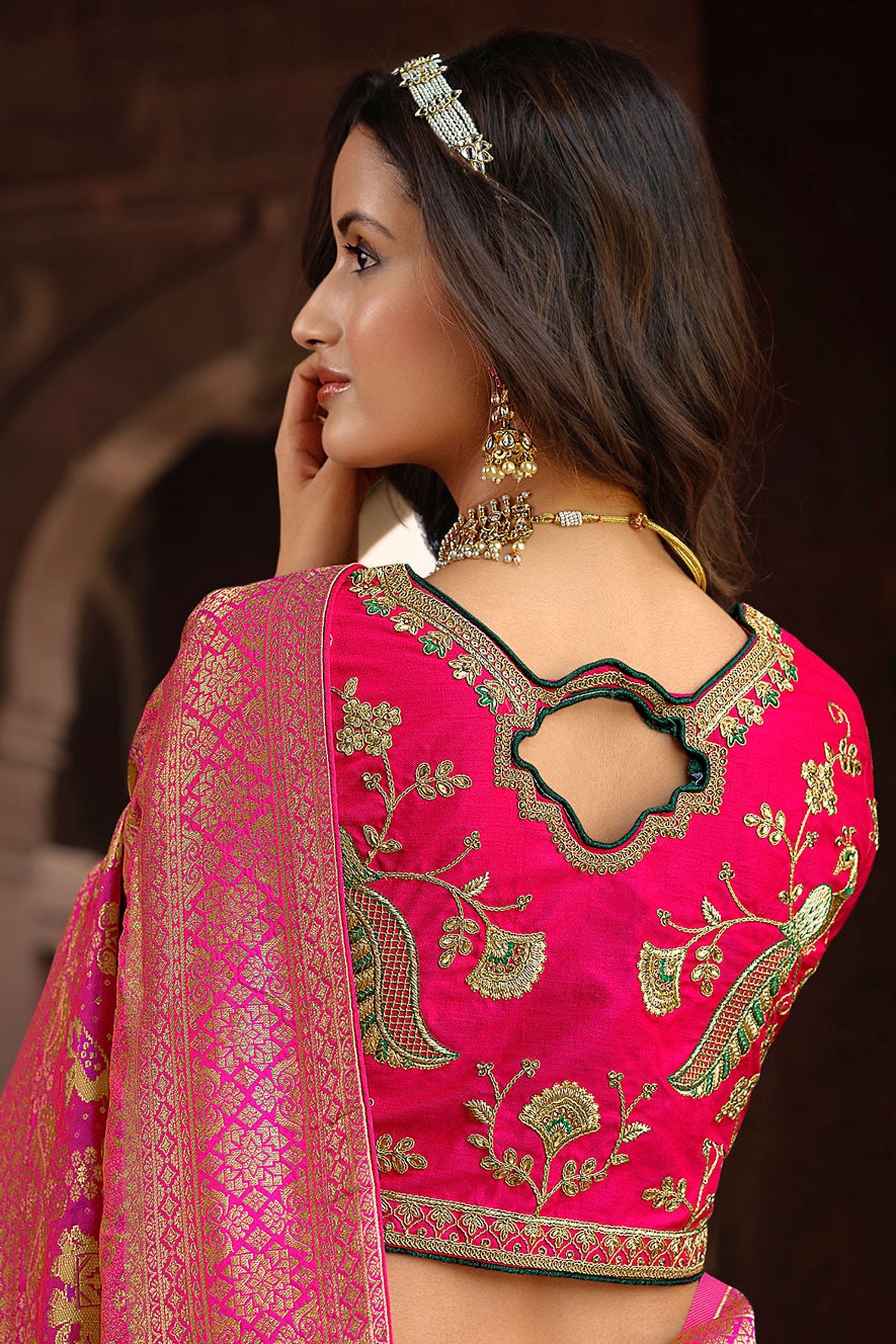 Buy MySilkLove Driftwood Brown and Pink Designer Banarasi Woven Silk Saree Online