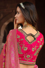 Driftwood Brown and Pink Designer Banarasi Woven Silk Saree